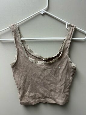 Garage Women’s Brown Ribbed Tank Top w/ Lace Trim